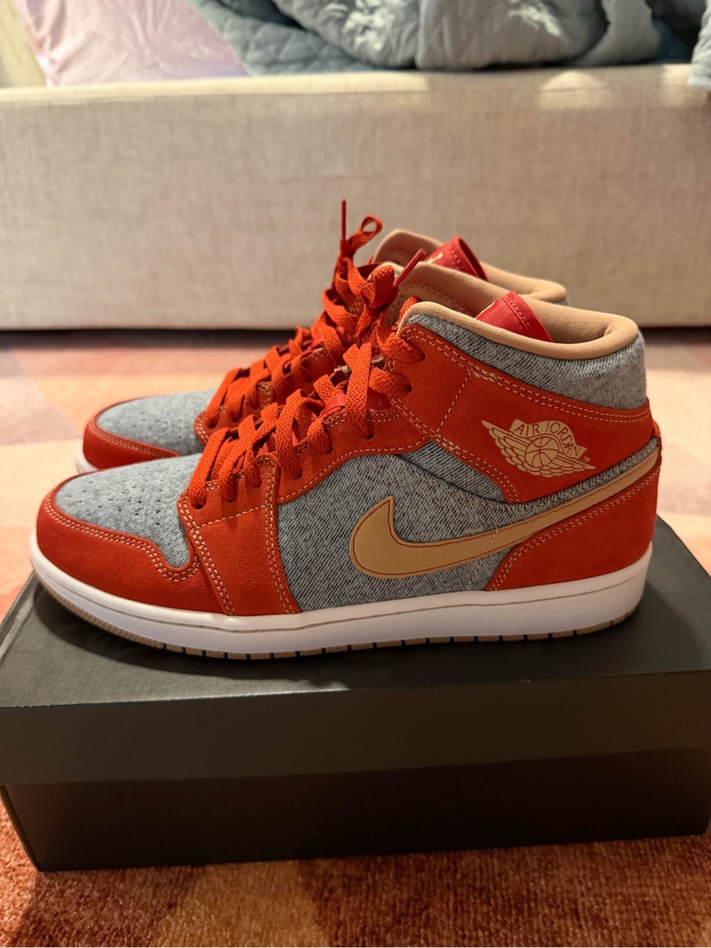 Nike Air Jordan 1 Mid SE Cinnabar Hemp White Sneakers Men’s Size 10.5
